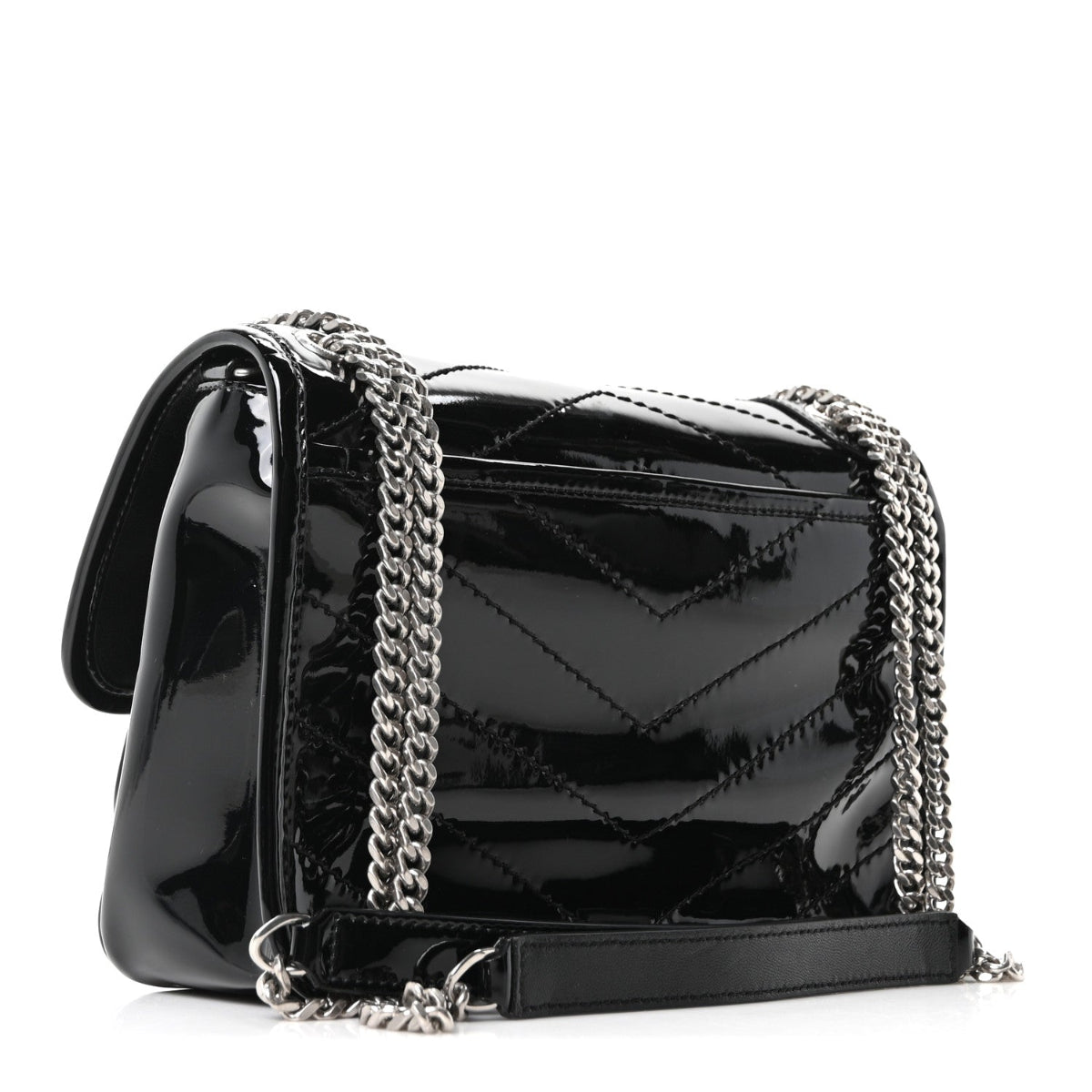 Patent Calfskin Matelasse Monogram Baby Niki Chain Satchel Black