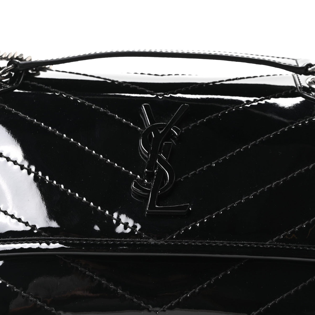 Patent Calfskin Matelasse Monogram Baby Niki Chain Satchel Black