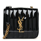 Patent Calfskin Matelasse Monogram Small Vicky Chain Bag Black