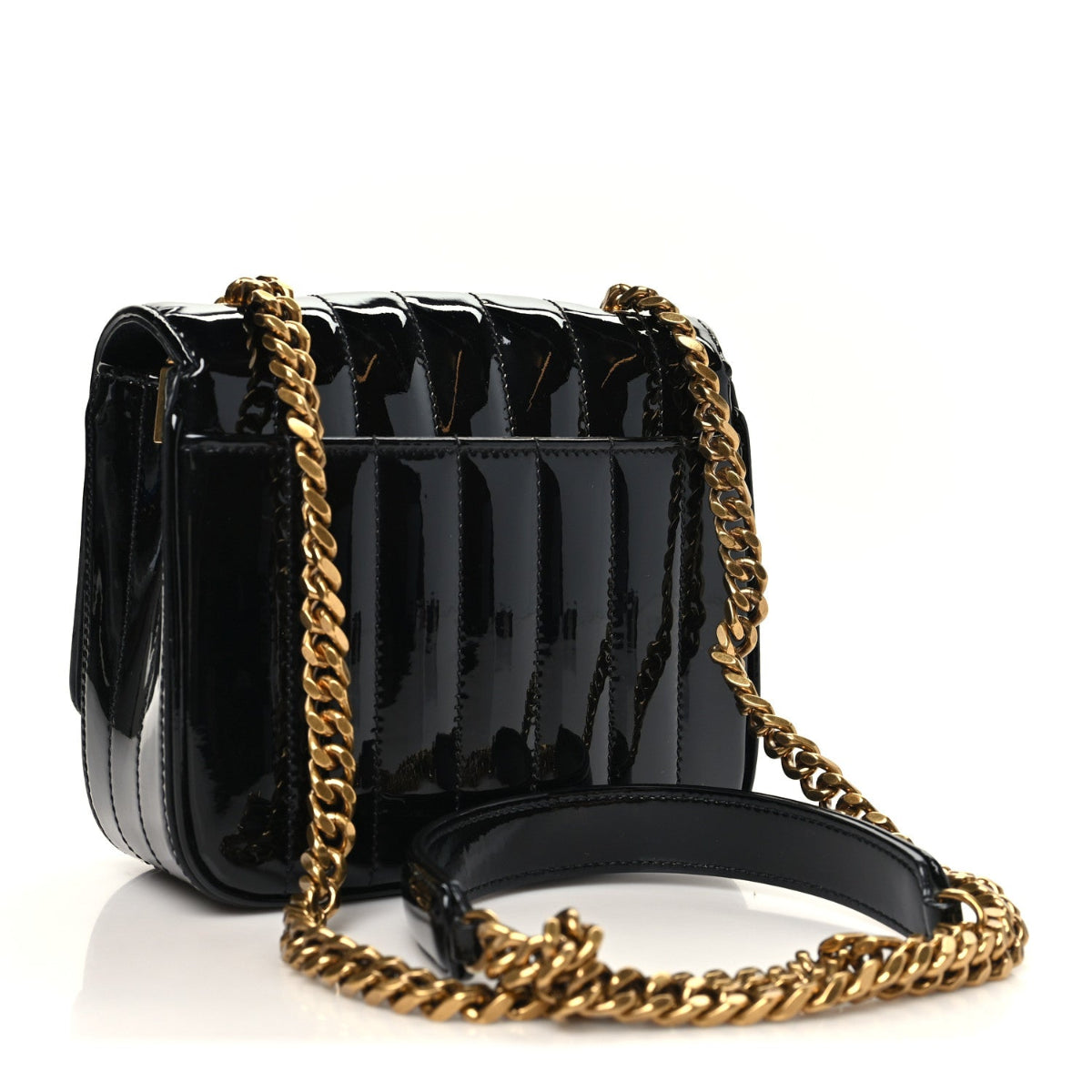 Patent Calfskin Matelasse Monogram Small Vicky Chain Bag Black