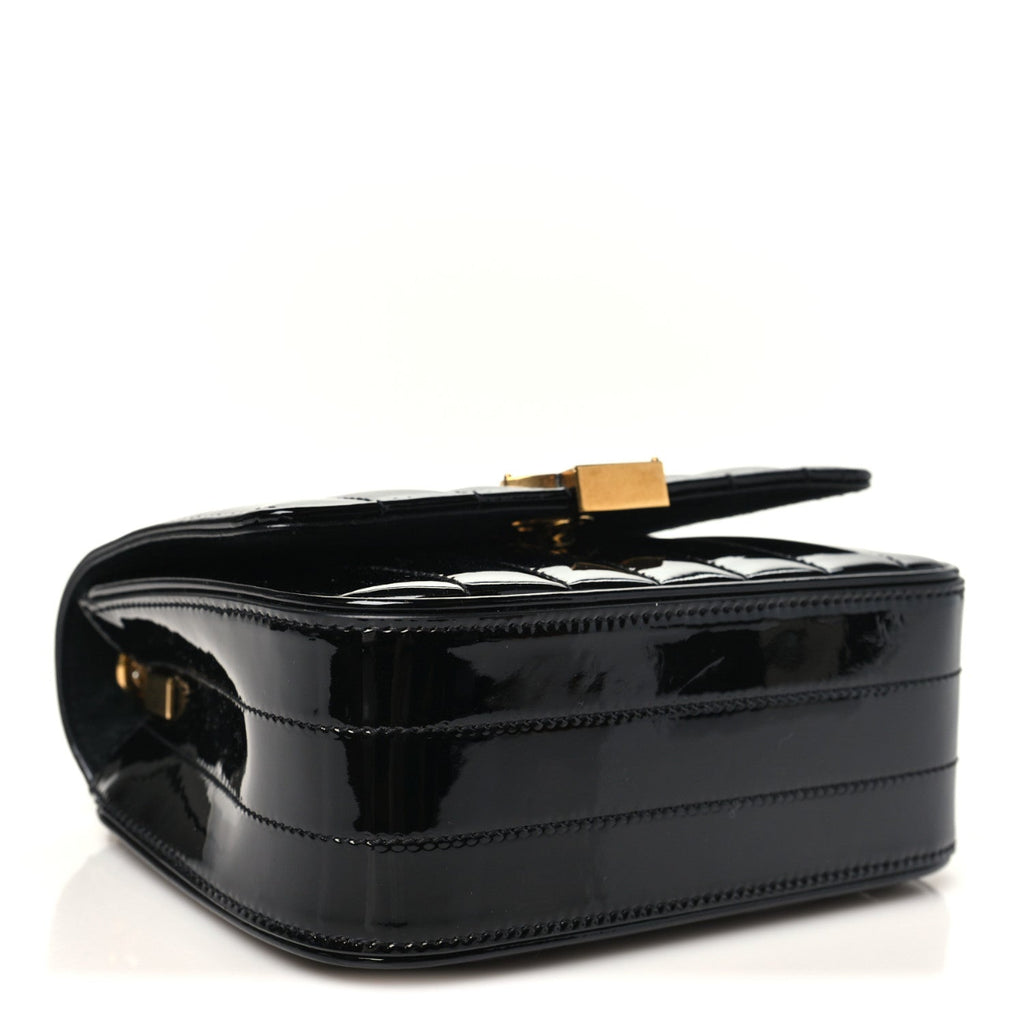 Patent Calfskin Matelasse Monogram Small Vicky Chain Bag Black