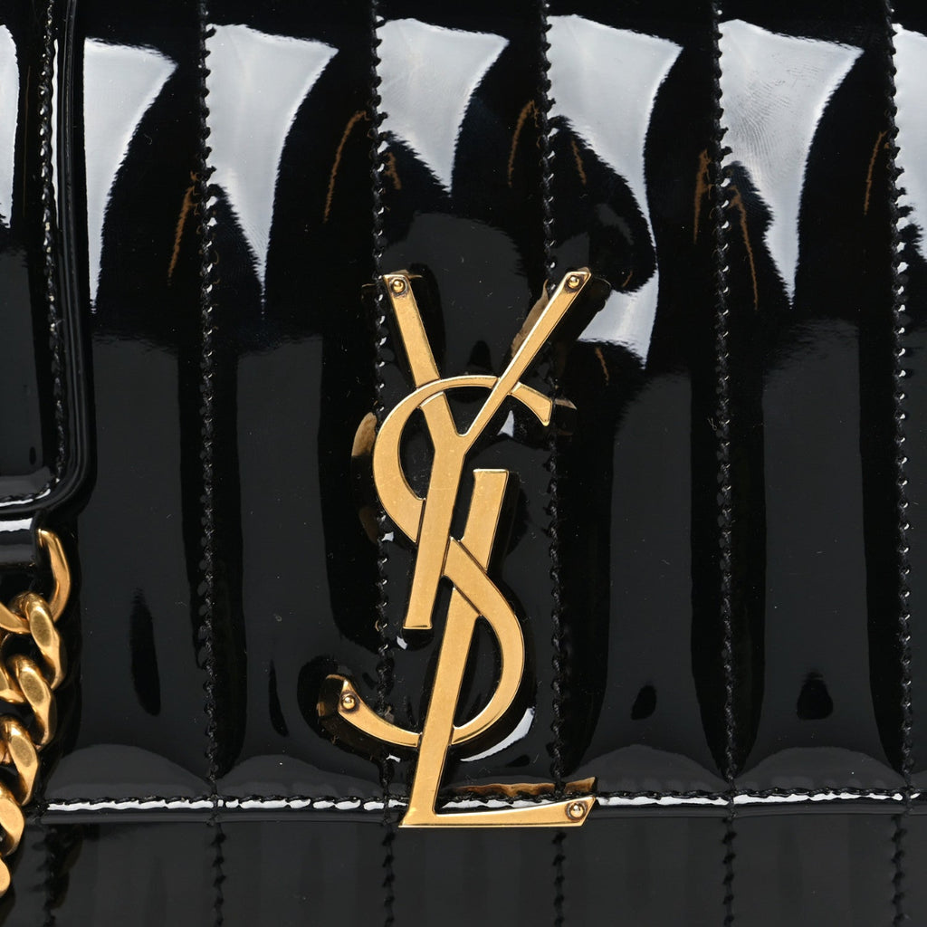 Patent Calfskin Matelasse Monogram Small Vicky Chain Bag Black