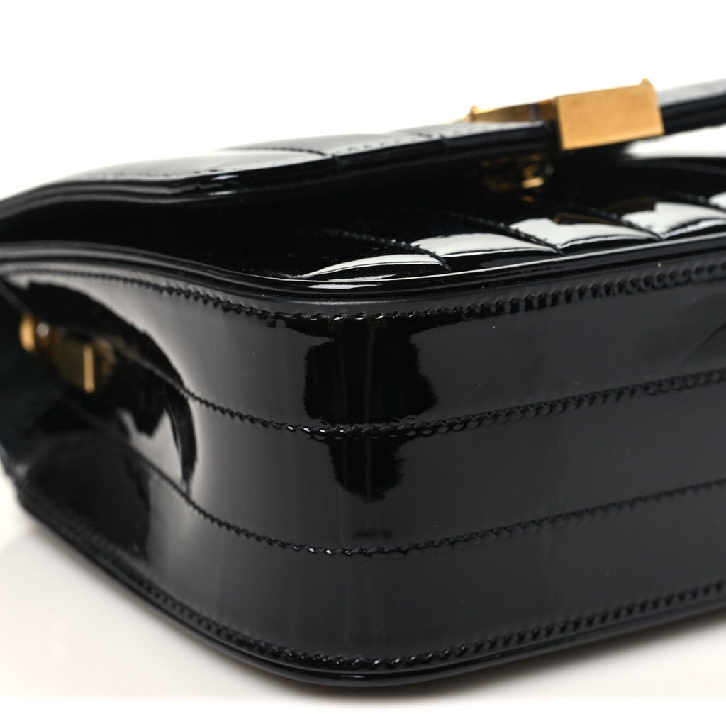 Patent Calfskin Matelasse Monogram Small Vicky Chain Bag Black