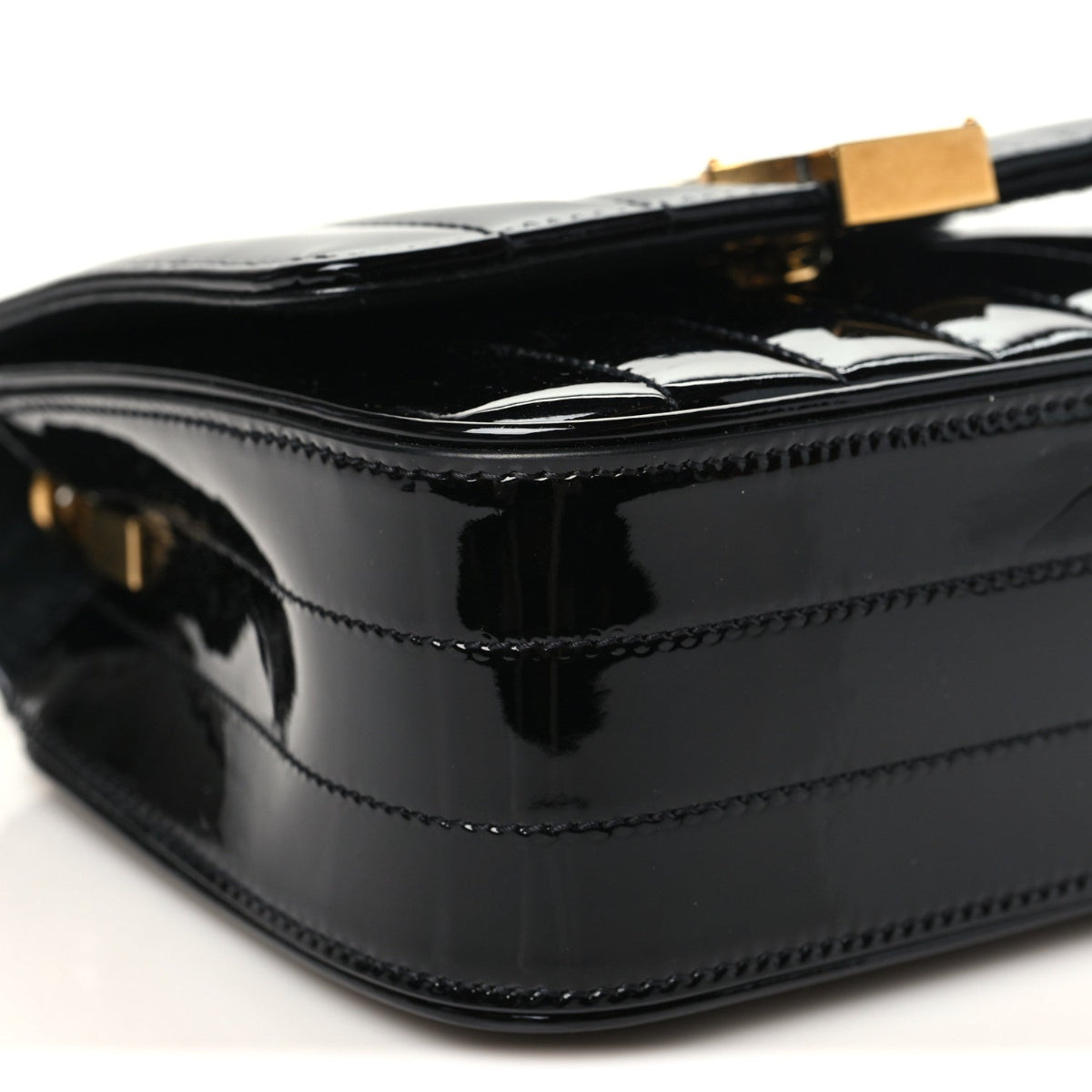 Patent Calfskin Matelasse Monogram Small Vicky Chain Bag Black