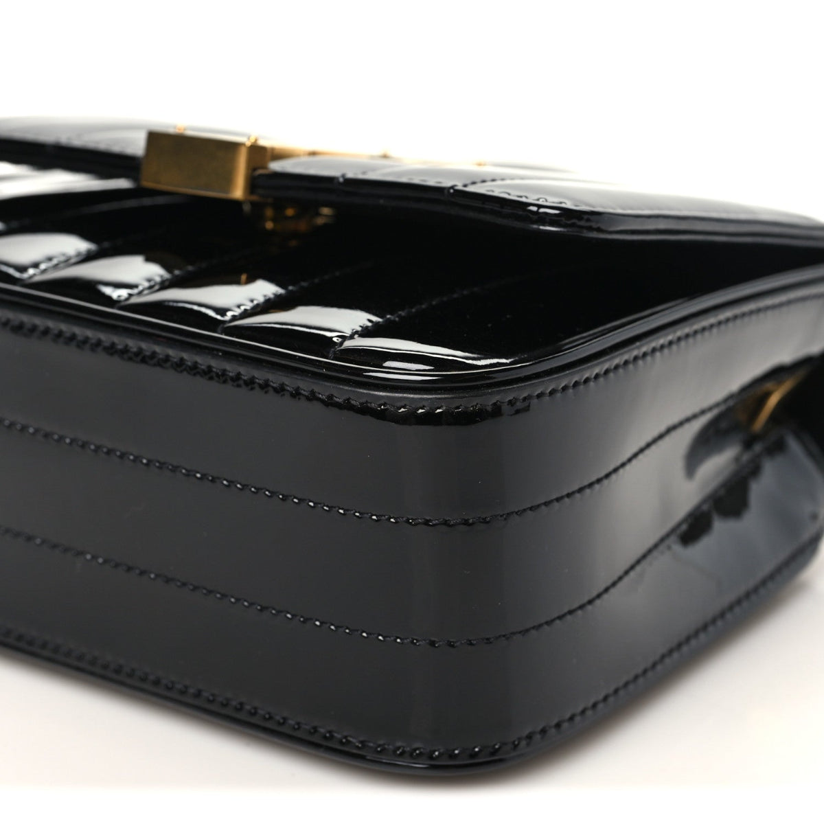 Patent Calfskin Matelasse Monogram Small Vicky Chain Bag Black
