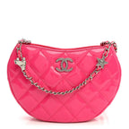 Patent Calfskin Quilted Enamel CC Charms Hobo Pink