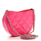 Patent Calfskin Quilted Enamel CC Charms Hobo Pink
