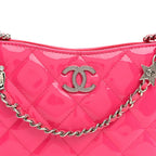 Patent Calfskin Quilted Enamel CC Charms Hobo Pink
