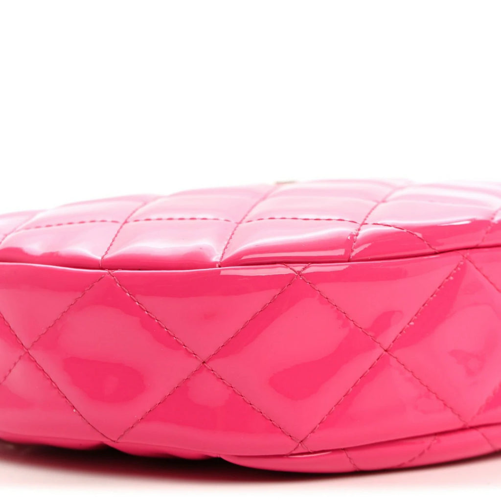 Patent Calfskin Quilted Enamel CC Charms Hobo Pink