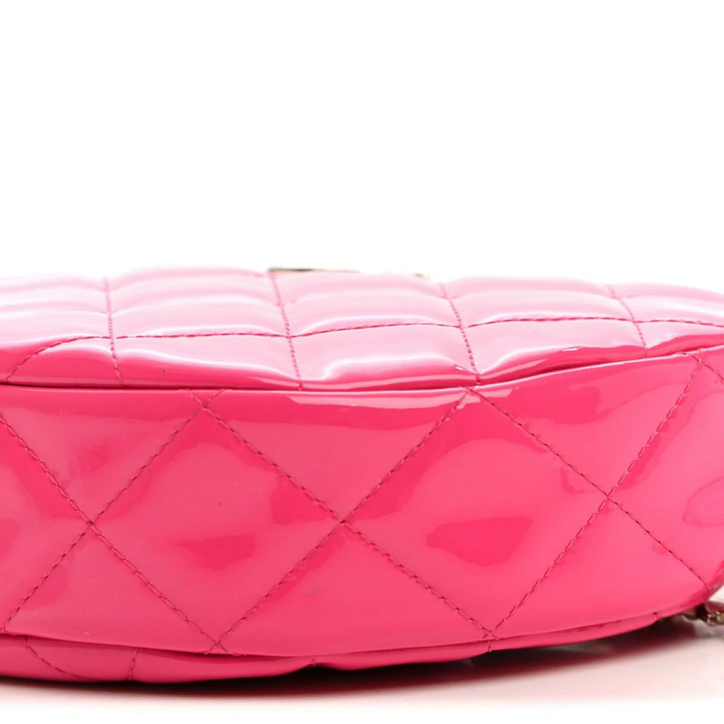 Patent Calfskin Quilted Enamel CC Charms Hobo Pink