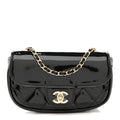 Patent Calfskin Quilted Mini Clutch Black