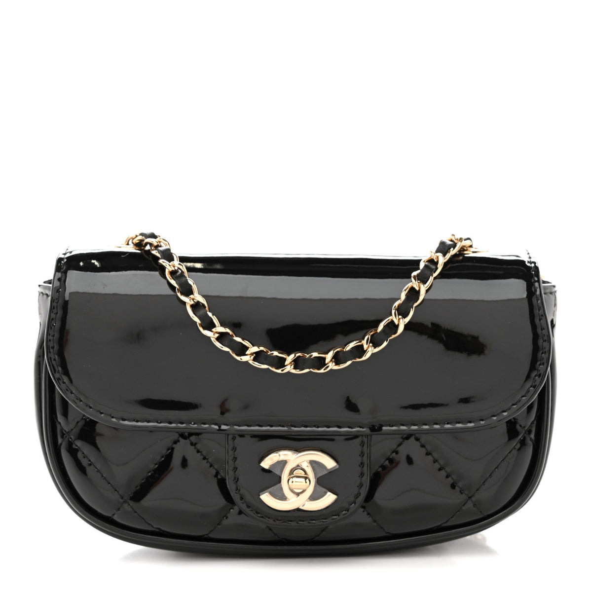 Patent Calfskin Quilted Mini Clutch Black