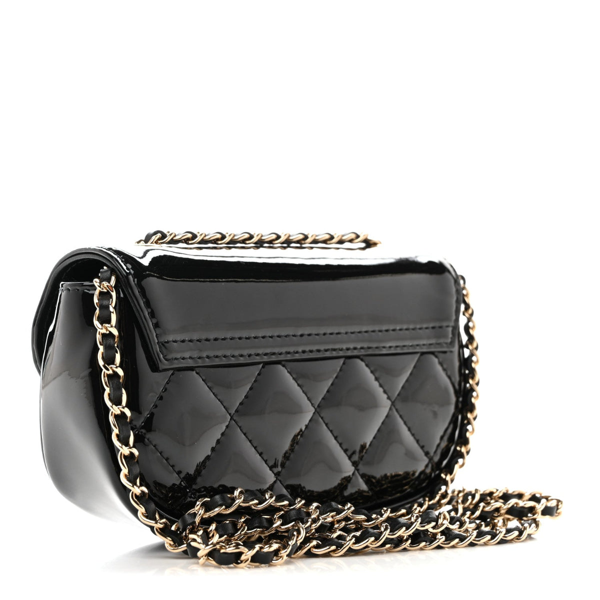 Patent Calfskin Quilted Mini Clutch Black