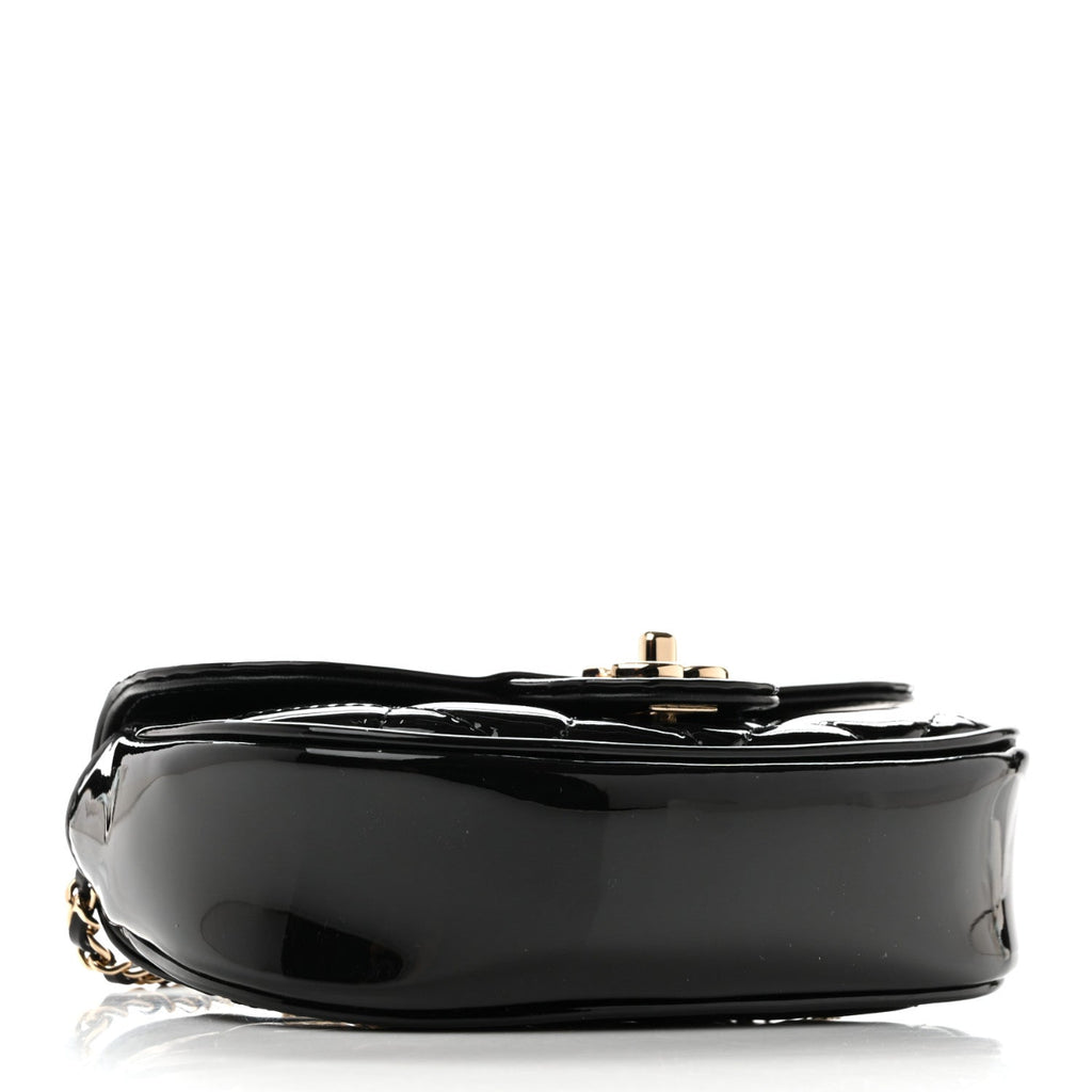 Patent Calfskin Quilted Mini Clutch Black