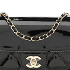 Patent Calfskin Quilted Mini Clutch Black