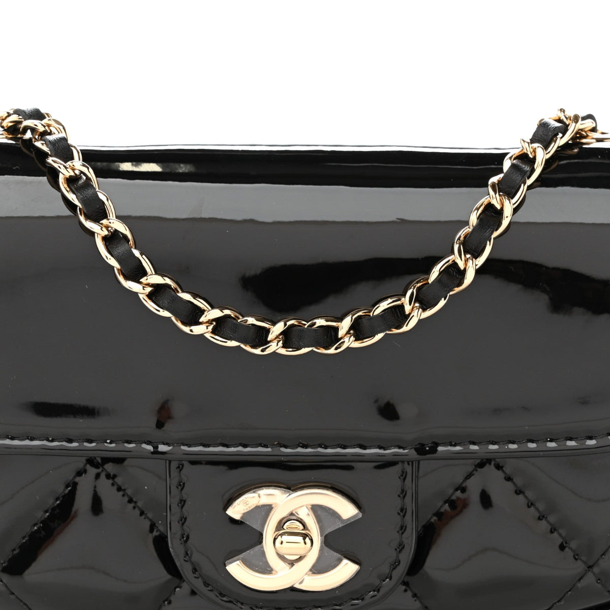 Patent Calfskin Quilted Mini Clutch Black