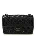 Patent Calfskin Quilted Mini Rectangular Flap So Black