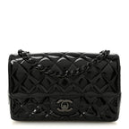 Patent Calfskin Quilted Mini Rectangular Flap So Black