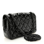 Patent Calfskin Quilted Mini Rectangular Flap So Black