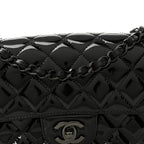 Patent Calfskin Quilted Mini Rectangular Flap So Black