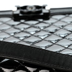 Patent Calfskin Quilted New Medium Plexiglass Boy Flap Black
