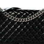 Patent Calfskin Quilted New Medium Plexiglass Boy Flap Black