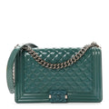 Patent Calfskin Quilted New Medium Plexiglass Boy Flap Turquoise
