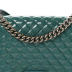 Patent Calfskin Quilted New Medium Plexiglass Boy Flap Turquoise