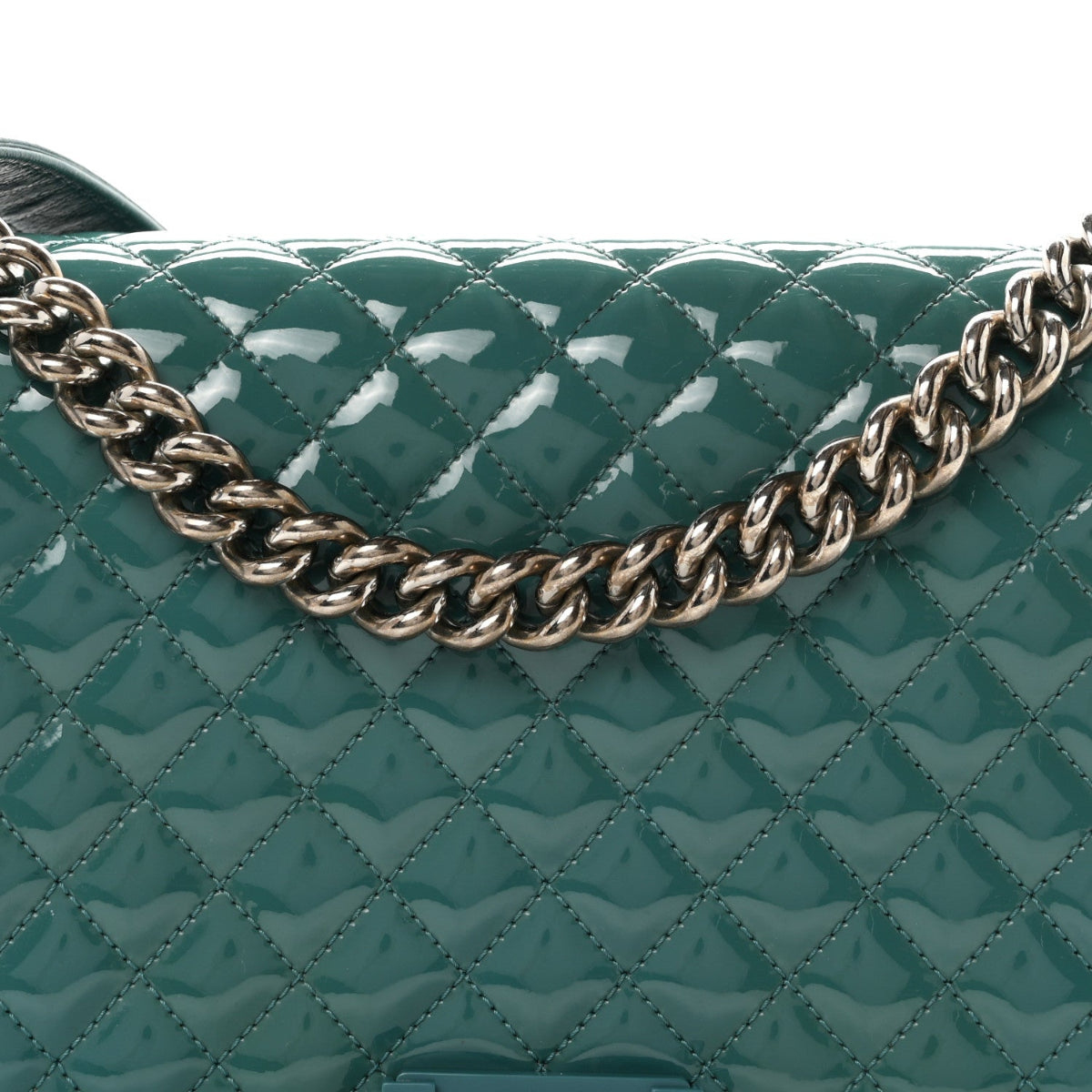 Patent Calfskin Quilted New Medium Plexiglass Boy Flap Turquoise