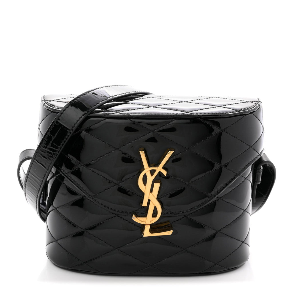 Patent Matelasse Monogram June Box Bag Black