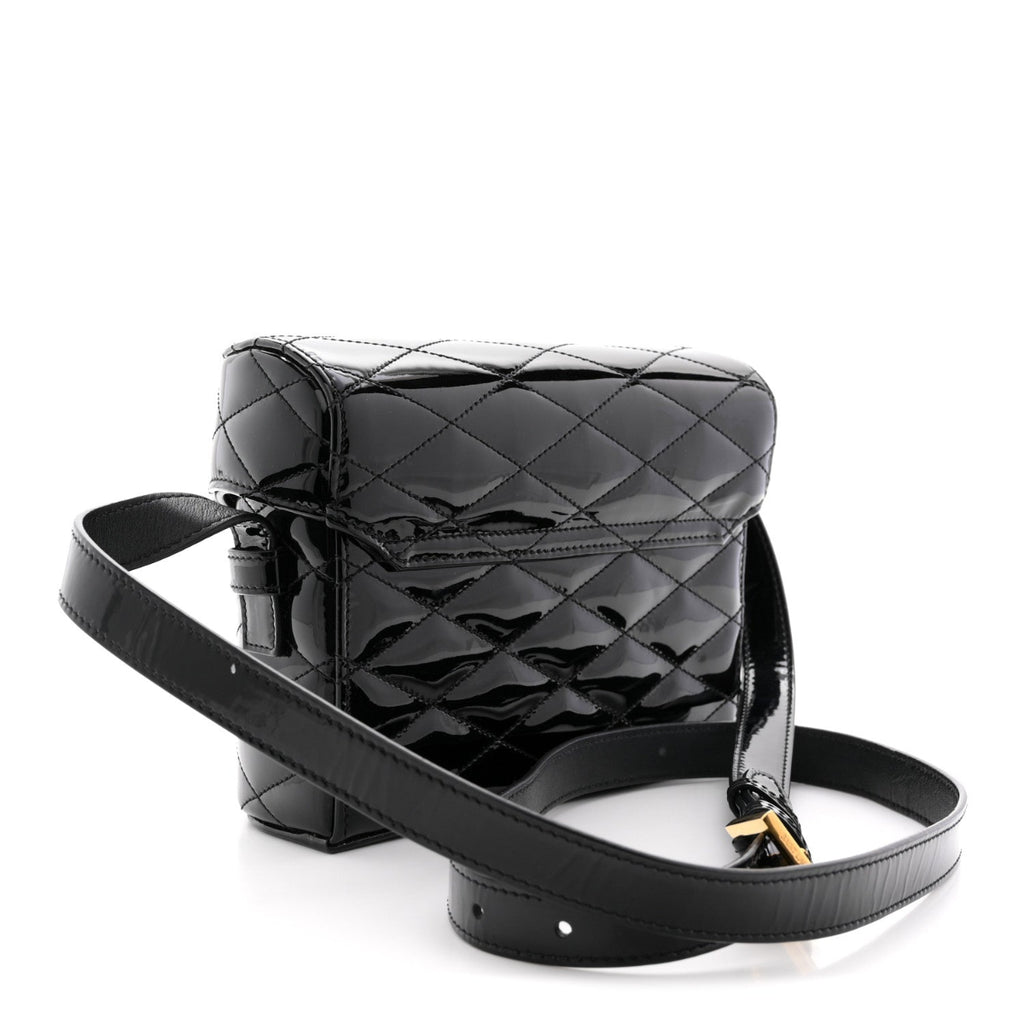 Patent Matelasse Monogram June Box Bag Black