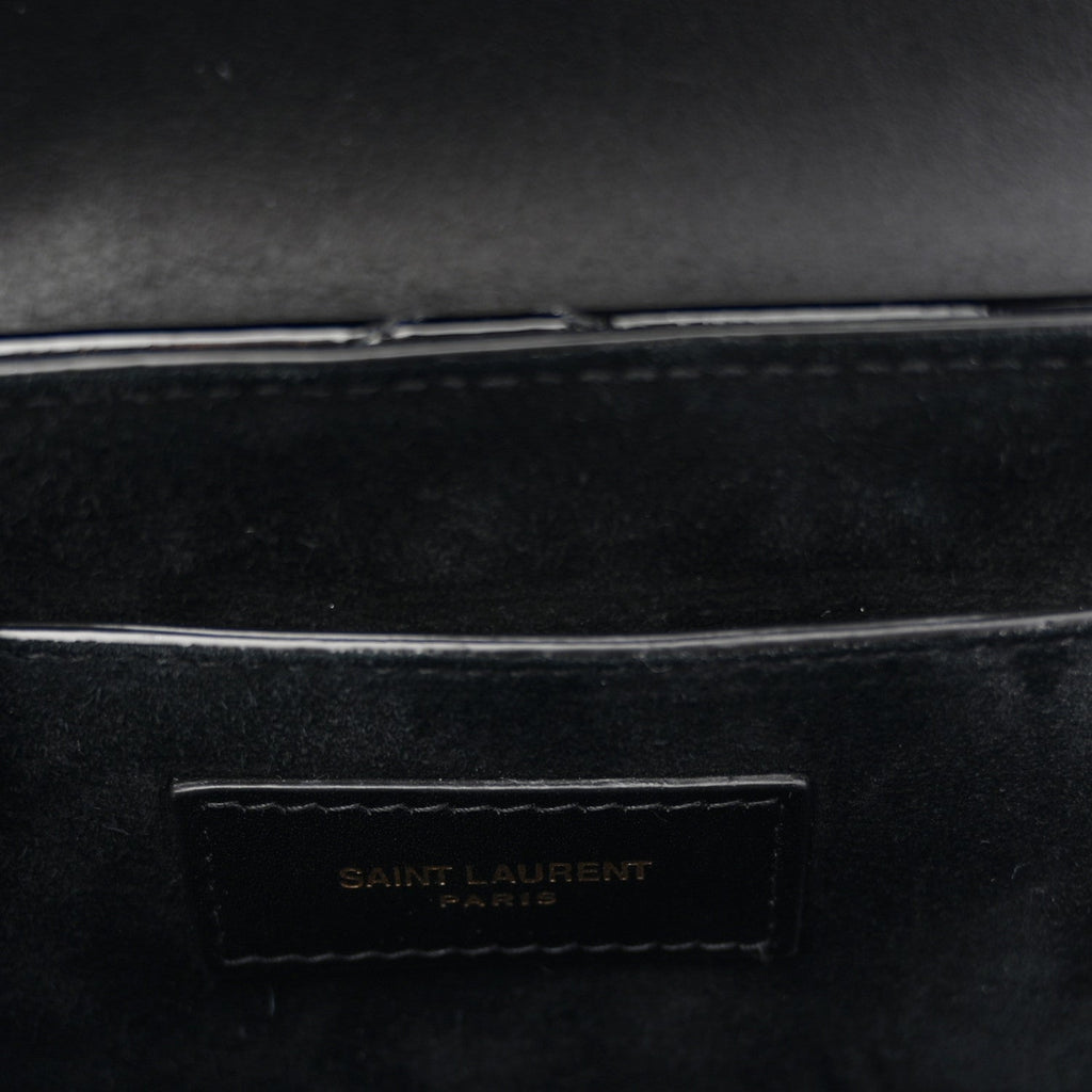 Patent Matelasse Monogram June Box Bag Black