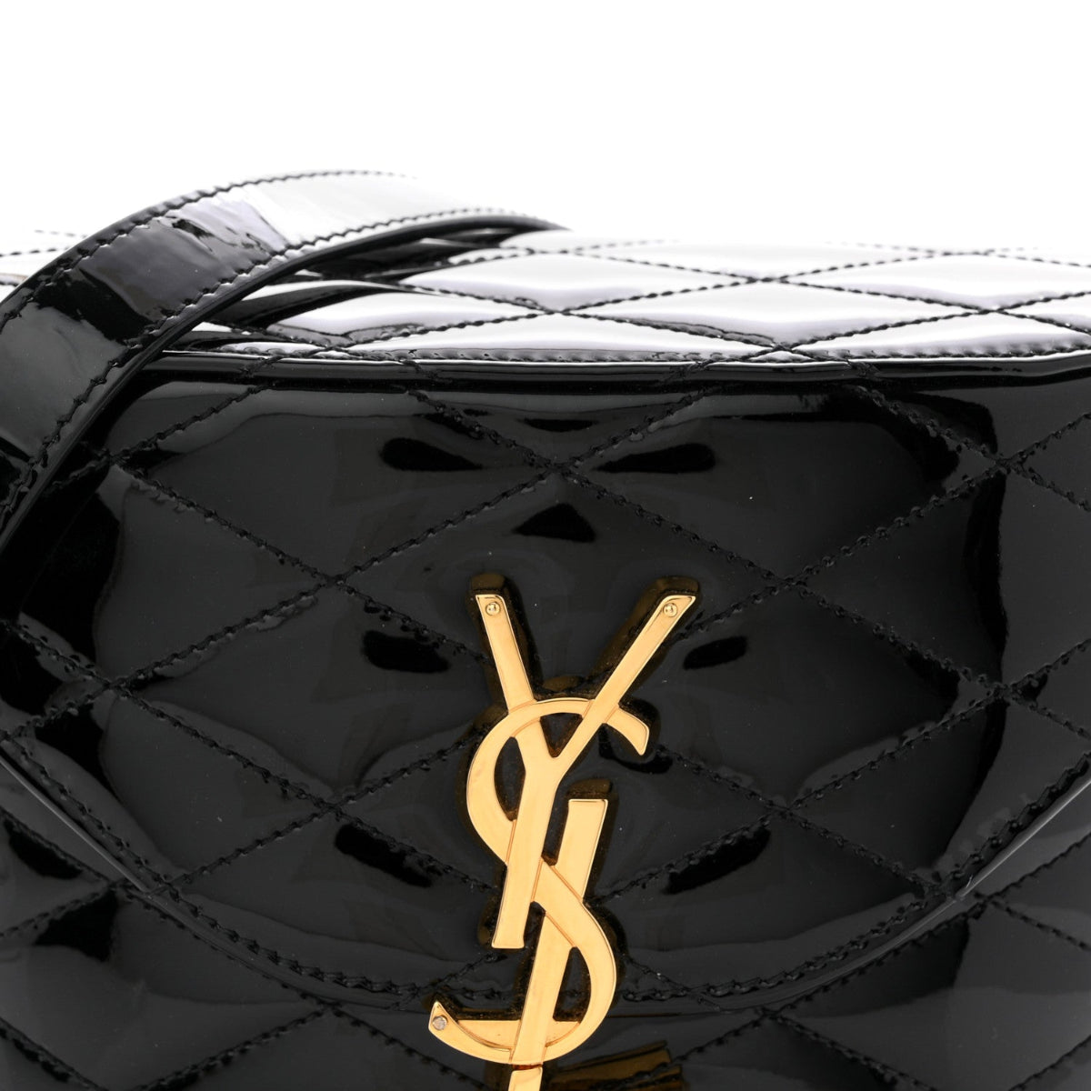 Patent Matelasse Monogram June Box Bag Black