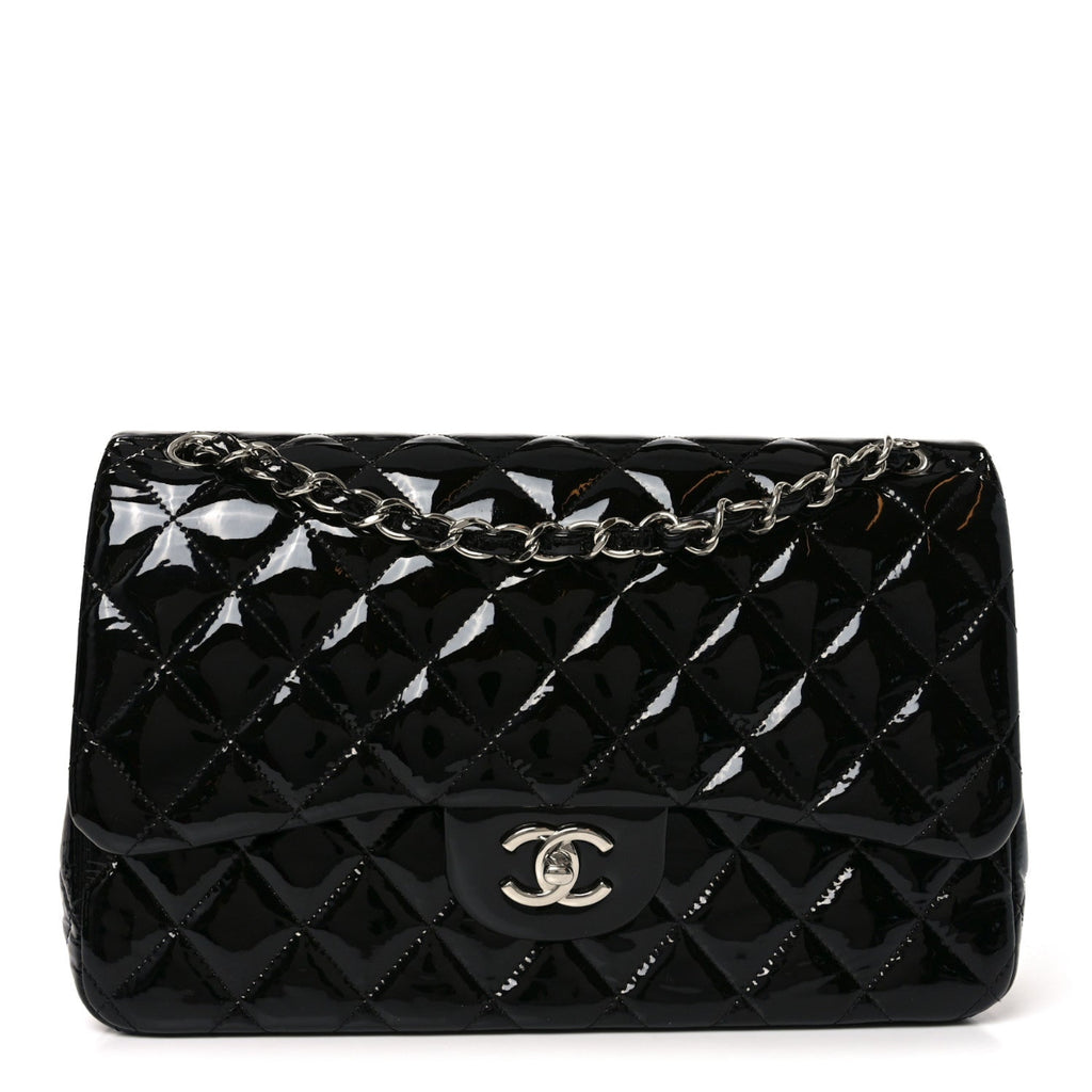 Patent Quilted Jumbo Double Flap Black