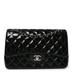 Patent Quilted Jumbo Double Flap Black