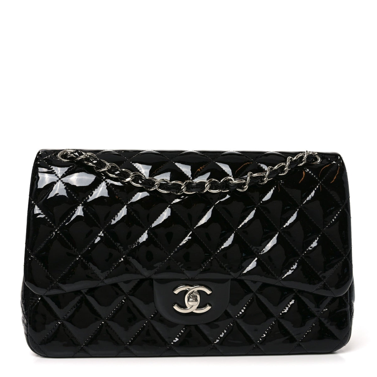 Patent Quilted Jumbo Double Flap Black