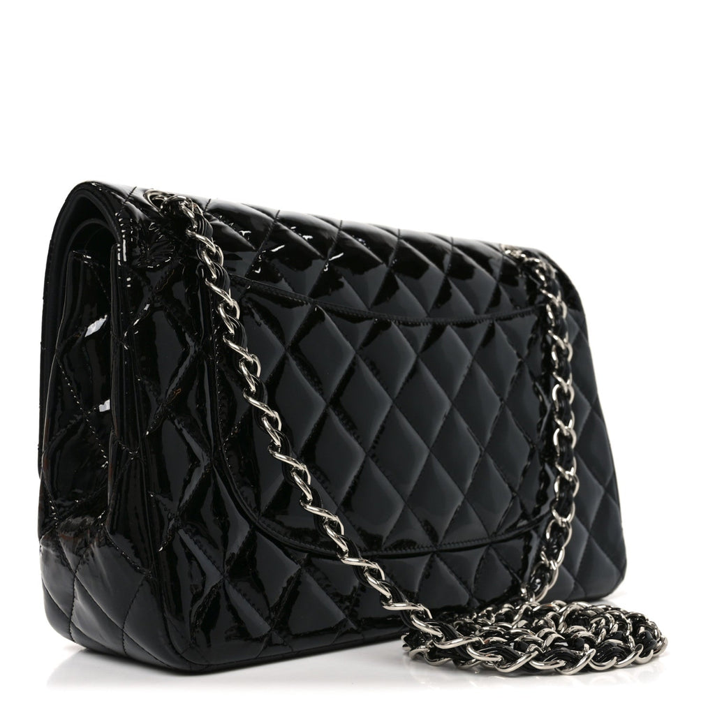 Patent Quilted Jumbo Double Flap Black
