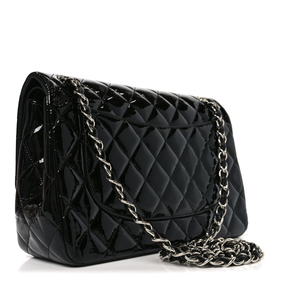 Patent Quilted Jumbo Double Flap Black