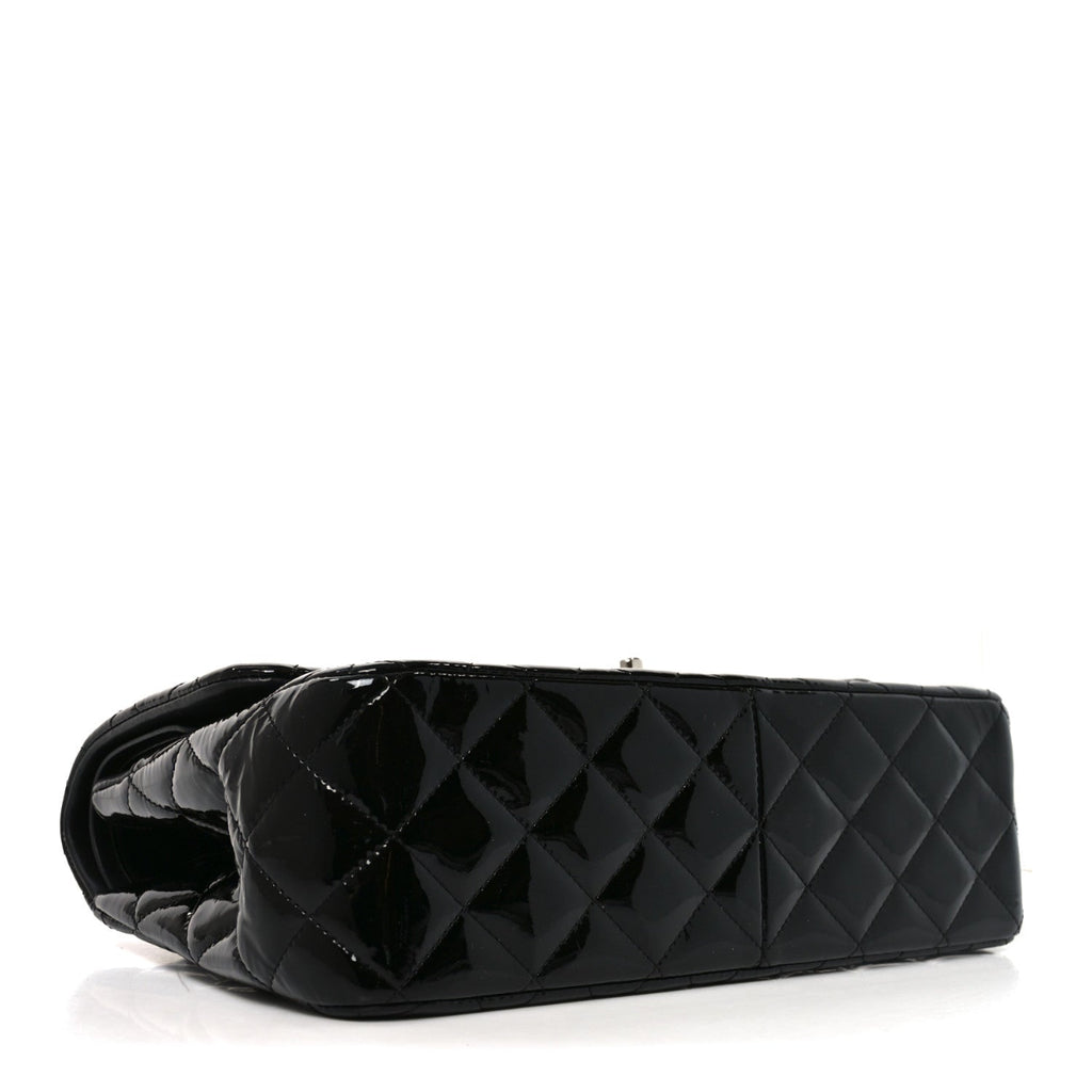 Patent Quilted Jumbo Double Flap Black