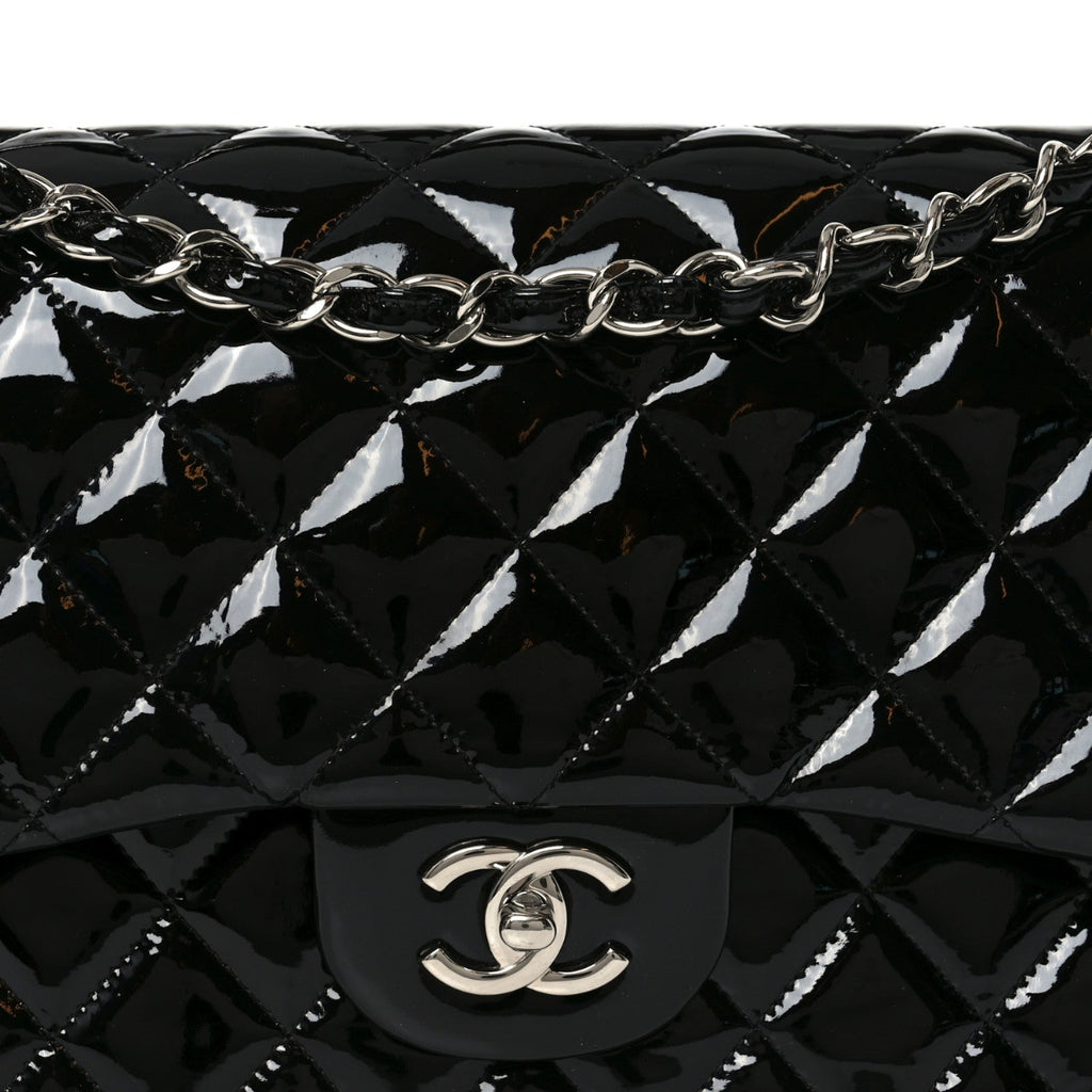 Patent Quilted Jumbo Double Flap Black