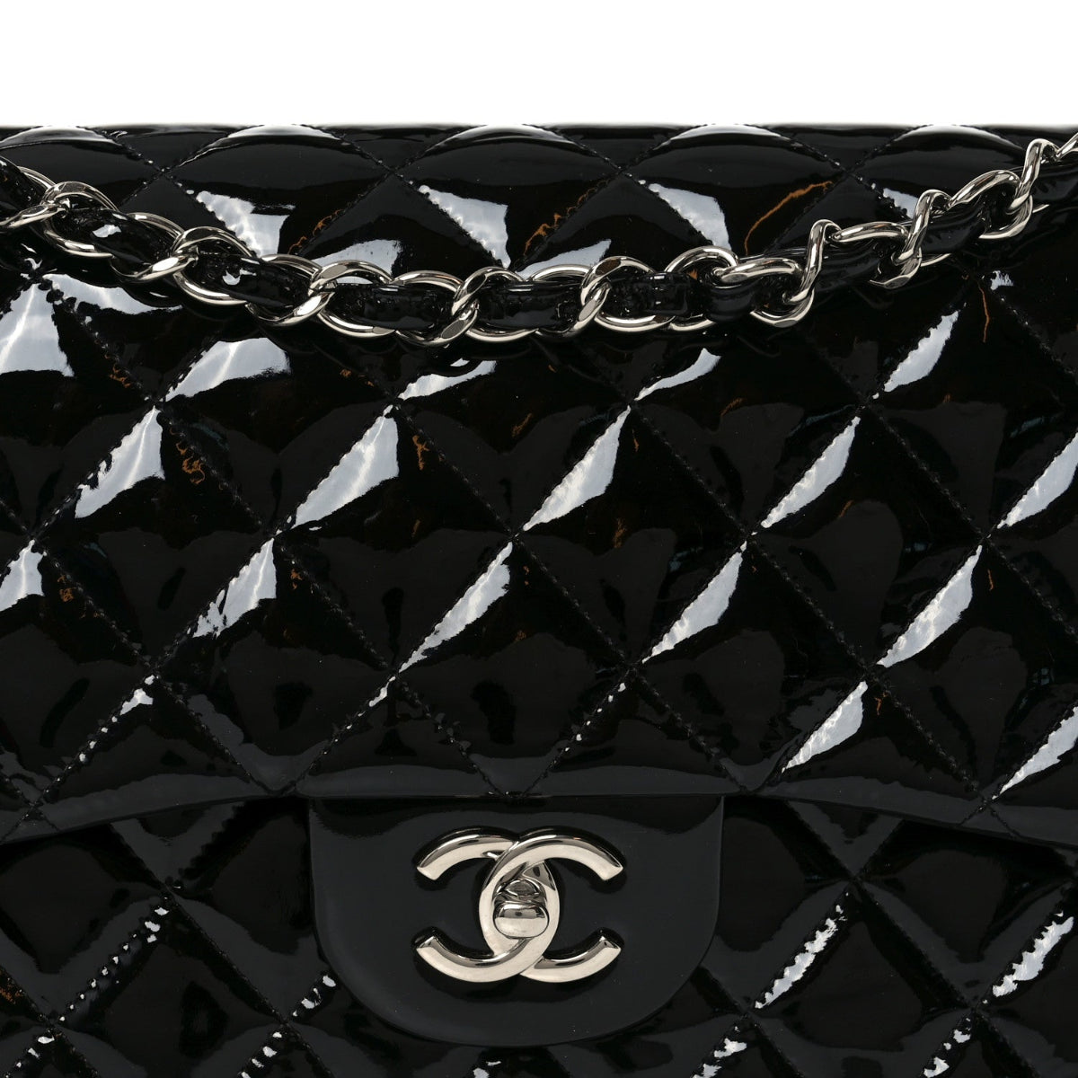 Patent Quilted Jumbo Double Flap Black
