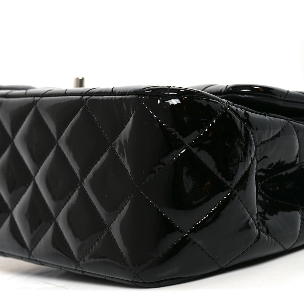 Patent Quilted Jumbo Double Flap Black