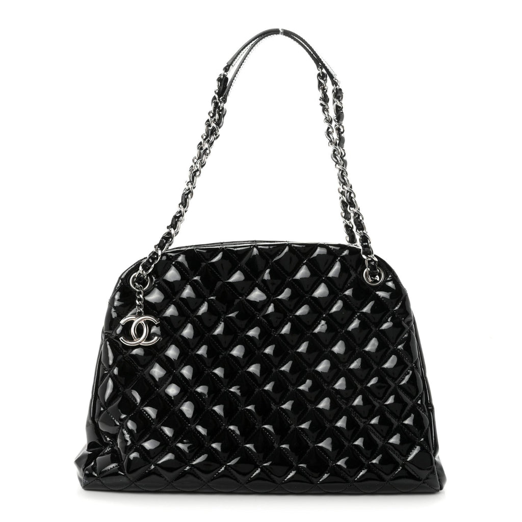 Patent Quilted Large Just Mademoiselle Bowling Bag Black