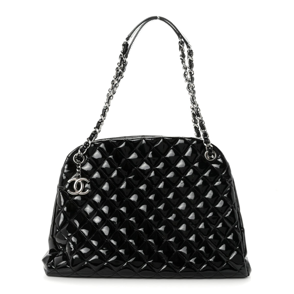 Patent Quilted Large Just Mademoiselle Bowling Bag Black