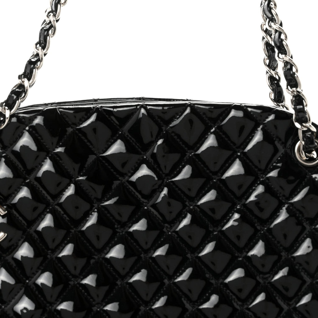 Patent Quilted Large Just Mademoiselle Bowling Bag Black