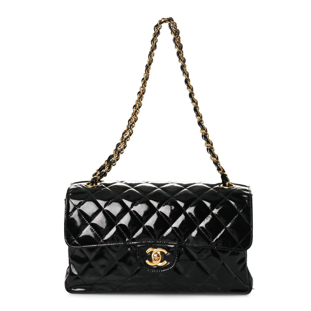 Patent Quilted Medium Double Sided Flap Black