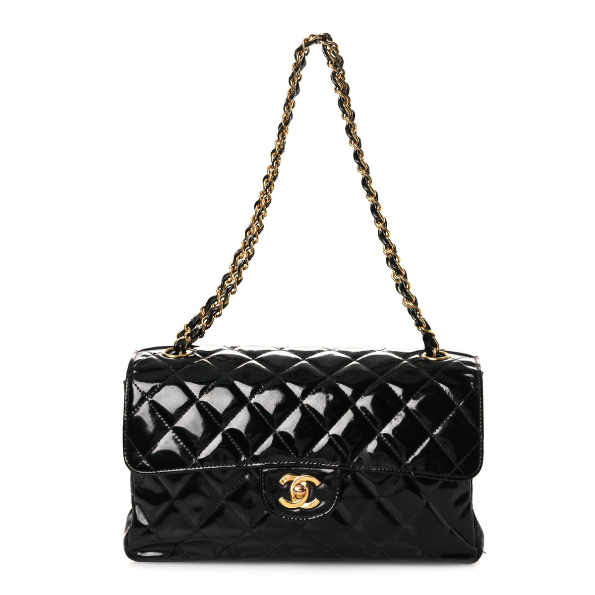 Patent Quilted Medium Double Sided Flap Black