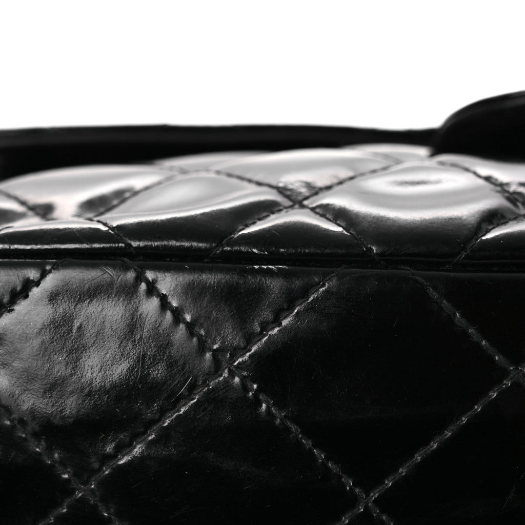 Patent Quilted Medium Double Sided Flap Black