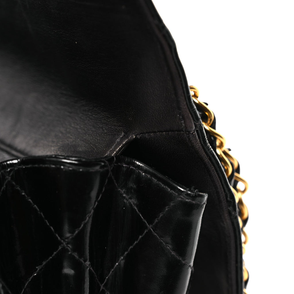 Patent Quilted Medium Double Sided Flap Black