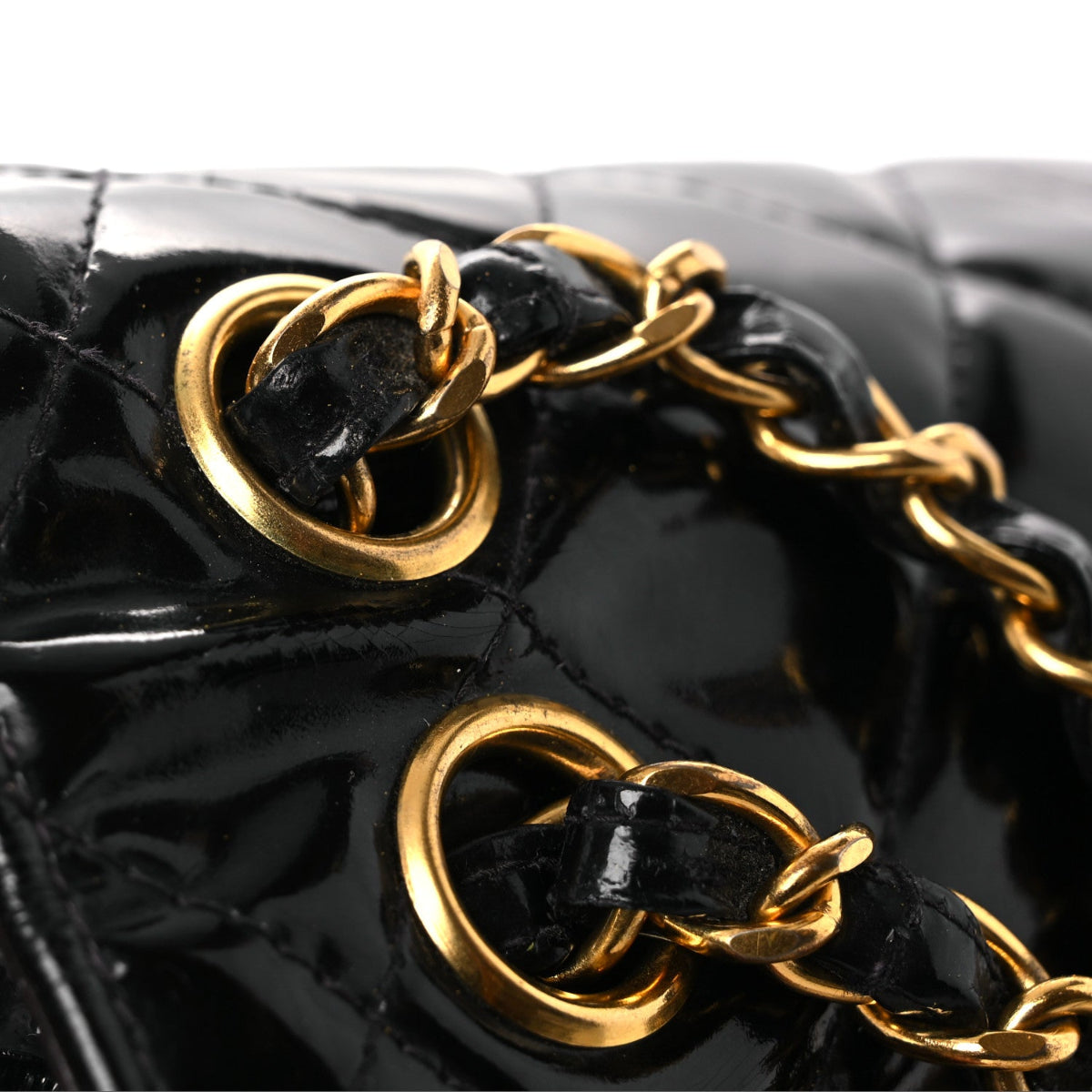 Patent Quilted Medium Double Sided Flap Black